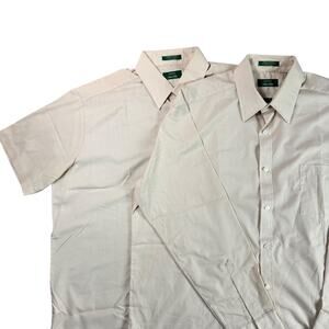 Lot 2 Vtg Sears Mens Vintage Perma-Prest Beige Short Long Sleeve Button Up Shirt